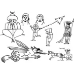 Setaţi vectorul miniaturi de personaje de desene animate chineză tradiţională